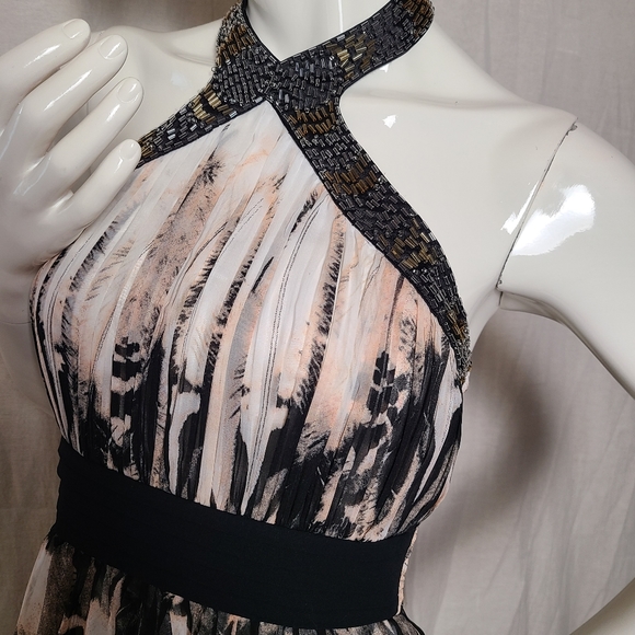 Little Mistress London Women's White & Brown Feather Halter Maxi Dress - Picture 6 of 16